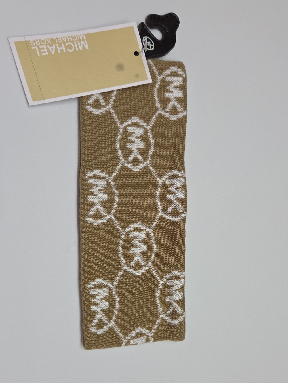 Michael Kors Tan Knit Headband with White MK Monogram